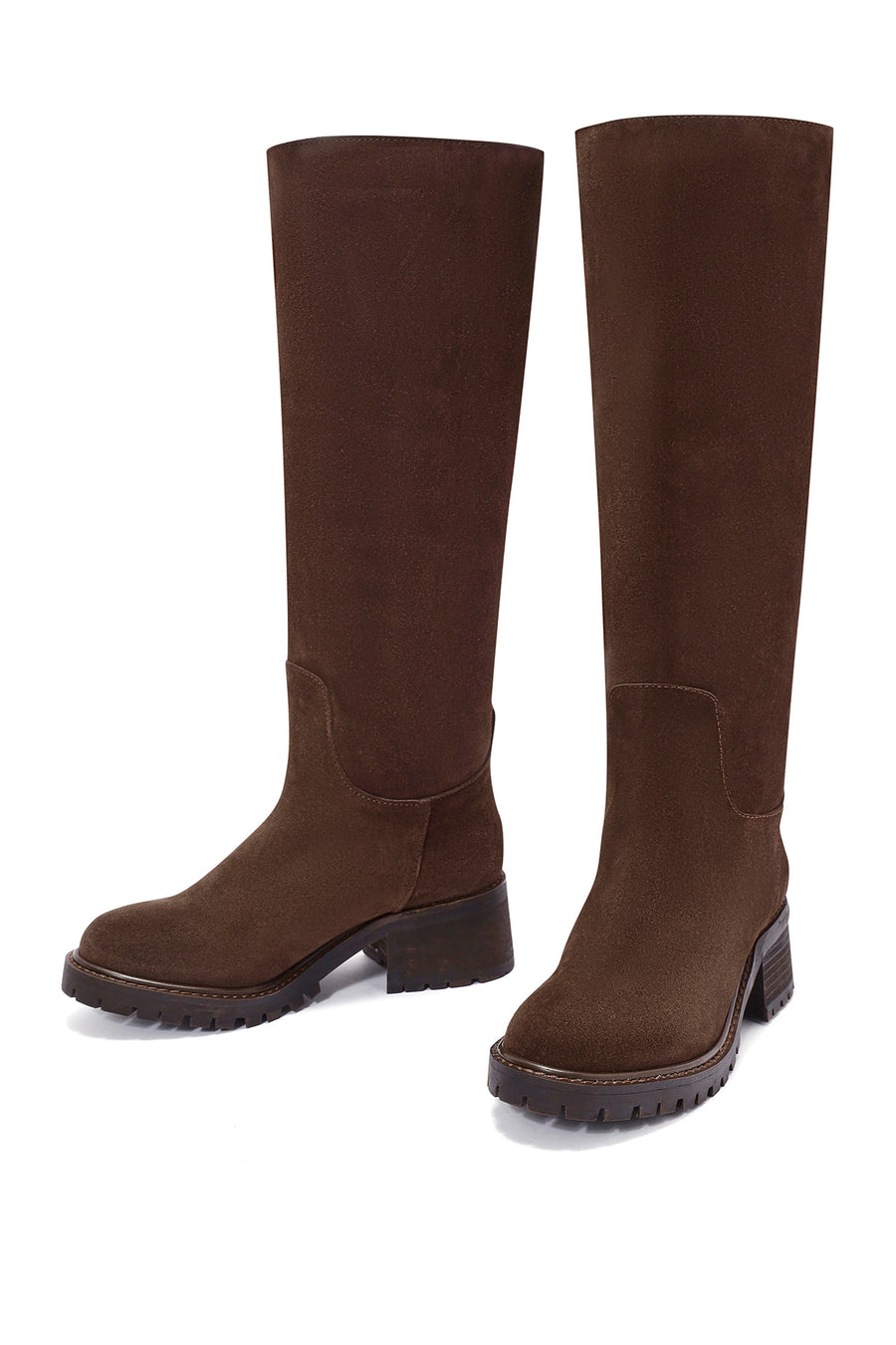 Women's Brown Chunky Heel Suede Leather Boots