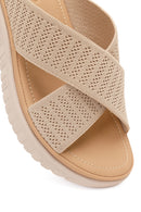 Women's Beige Thick-Soled Fabric Comfort Slippers | Derimod