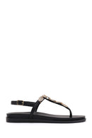 Women's Black Buckle Thong Leather Sandals | Derimod