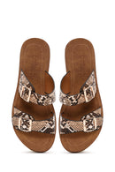 Women's Brown Double Buckled Patterned Slippers | Derimod