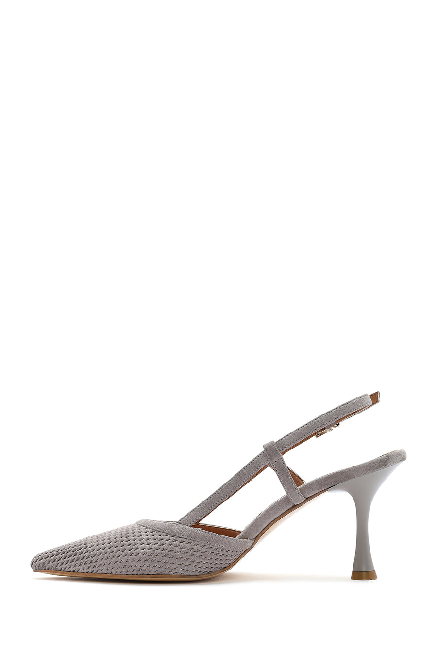 Women's Grey Slingback Suede Leather Thin Heeled Shoes