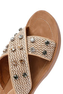 Women's Beige Stone Straw Sandals | Derimod