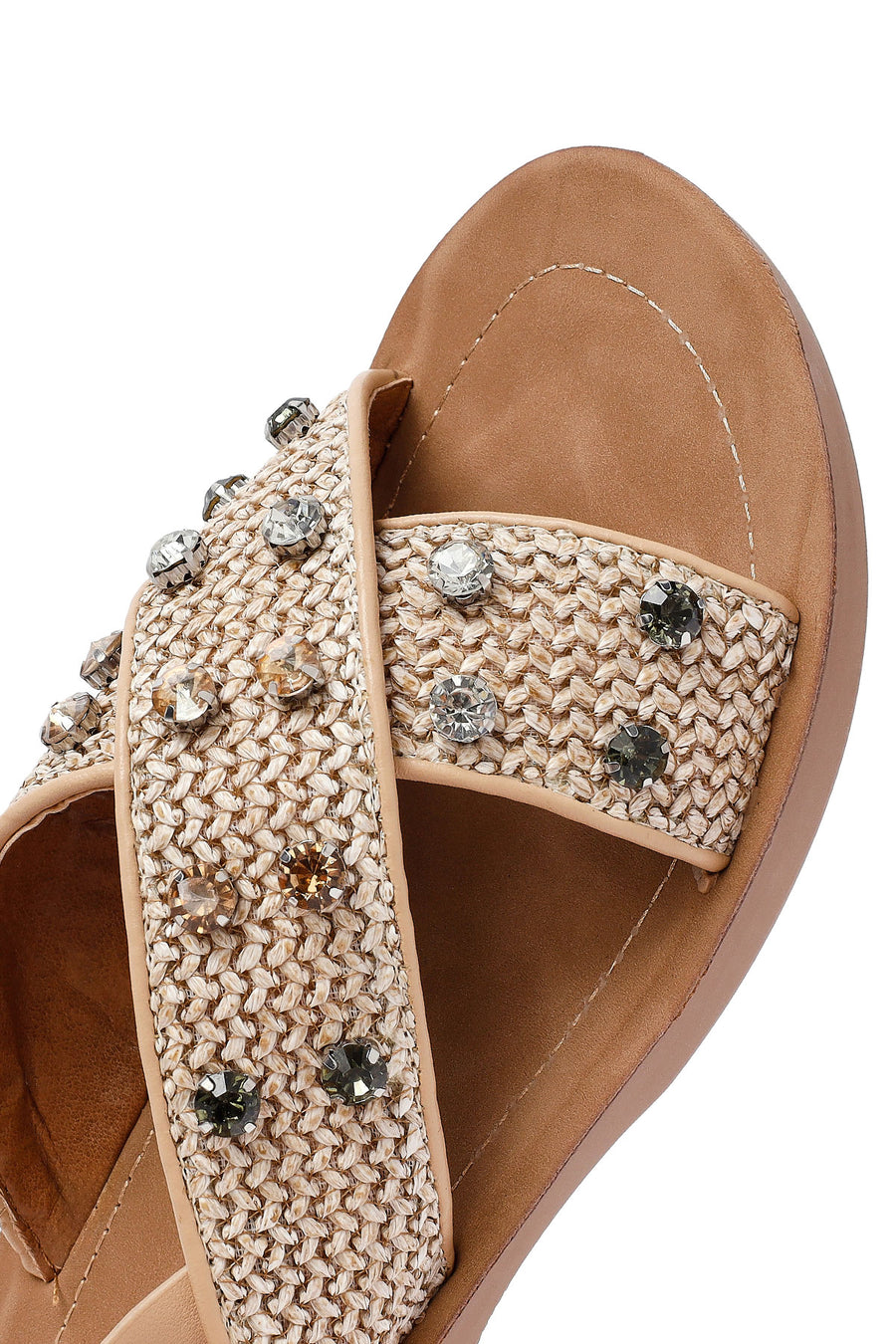 Women's Beige Stone Straw Sandals