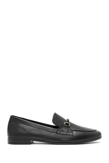 Kadın Siyah Toka Detaylı Deri Maskülen Loafer AF350001DV | Derimod