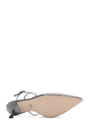 Women's Grey Ankle Strap Thin Heel Metallic Leather Shoes | Derimod