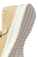 Woman Beige Patterned Suede Comfort Buckle Shoes | Derimod