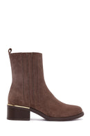 Woman Mink Zip Closure Short Thick Heeled Suede Boots | Derimod