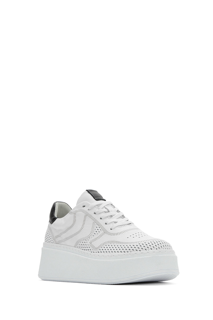 Kadın Beyaz Bağcıklı Kalın Tabanlı Deri Sneaker