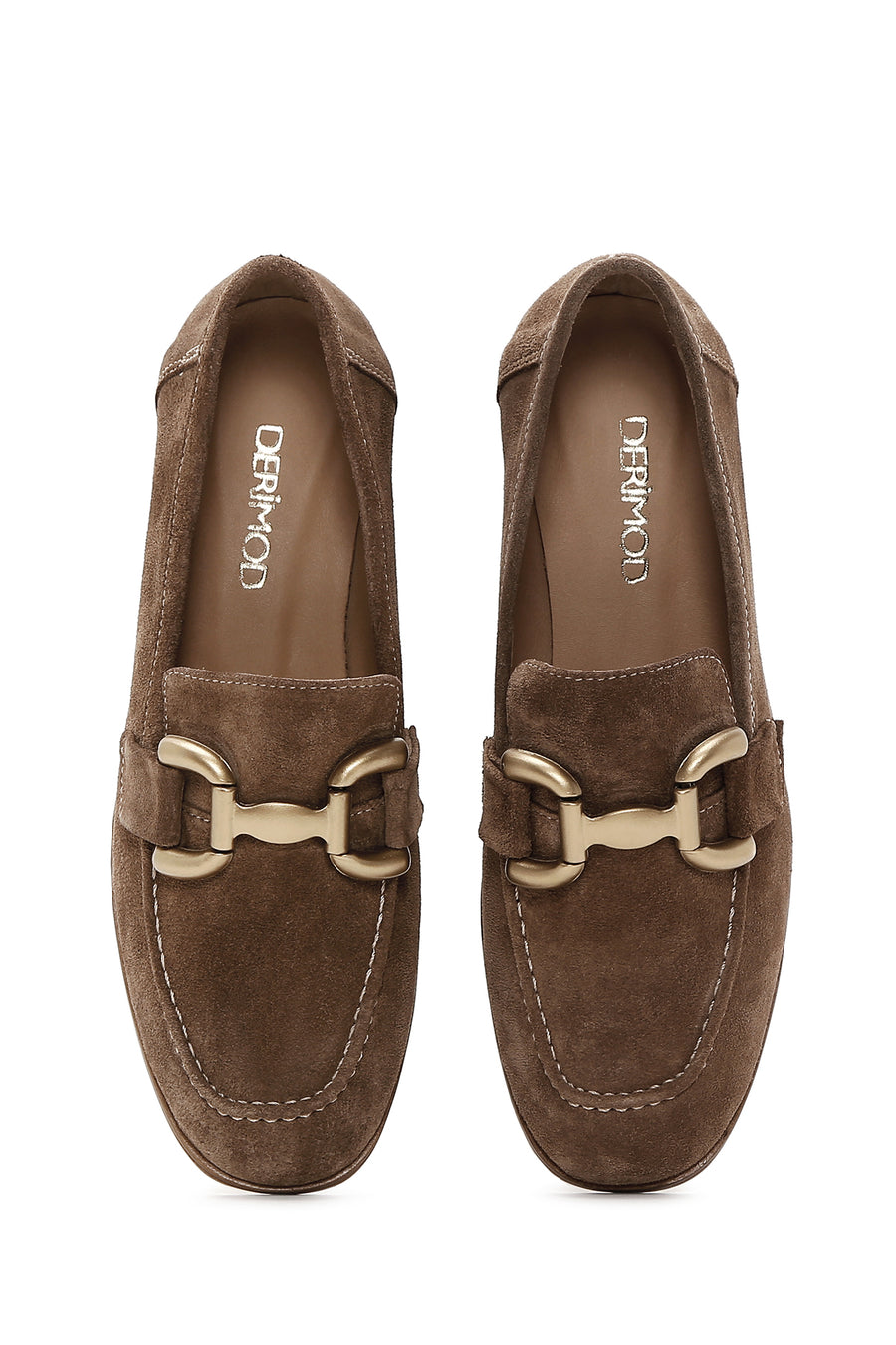 Women's Brown Buckle Detail Suede Leather Loafer