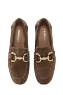 Women's Brown Suede Leather Buckle Loafer | Derimod