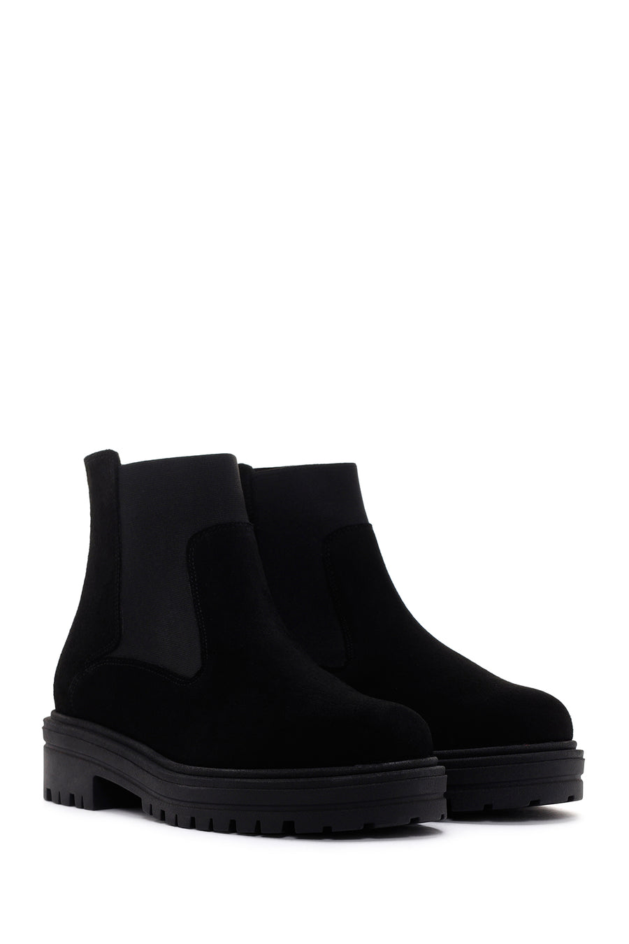 Women's Black Zippered Suede Leather Chelsea Boots