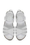 Women's White Ankle Strap Thick Soled Leather Comfort Sandals | Derimod