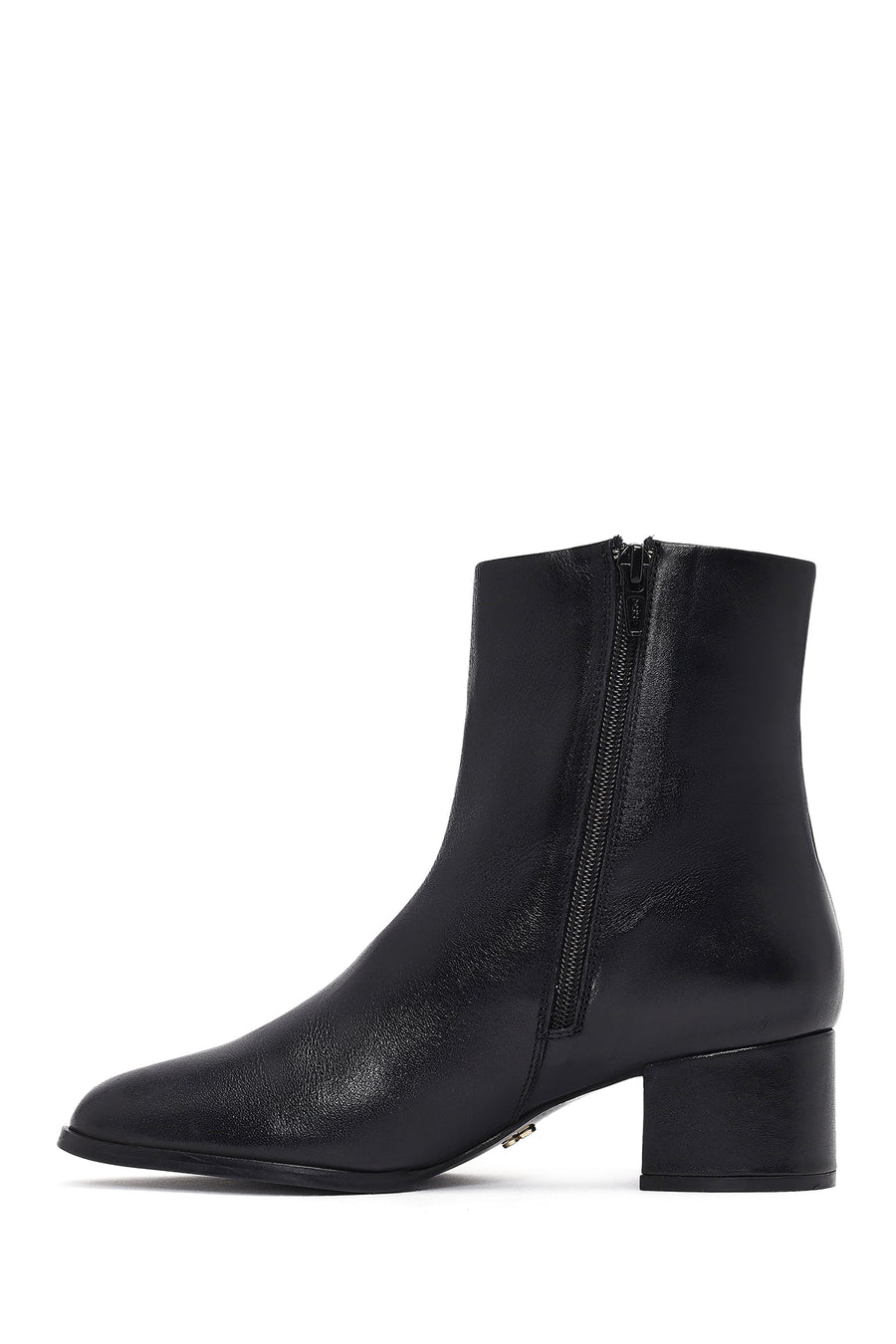 Woman Black Zippered Low Heeled Shoes Leather Boat
