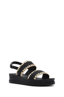 Women's Black Ankle Buckle Thick Soled Straw Sandals | Derimod