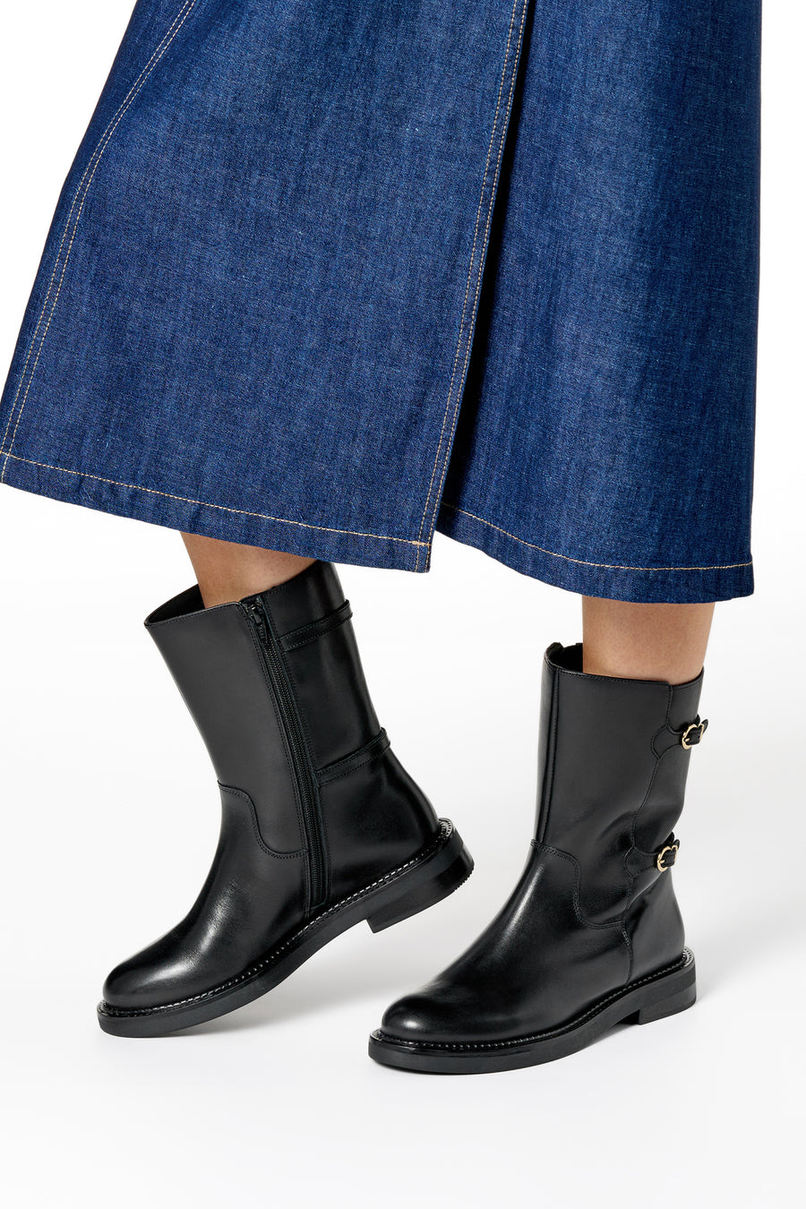 Geox Woman Black D Serılda B - Smo.Lea Zippered Buckled Leather Boot