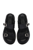 Women's Black Buckle Thick-Soled Leather Comfort Sandals | Derimod