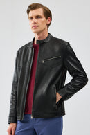 Bruce Men's Black Regular Leather Jacket | Derimod