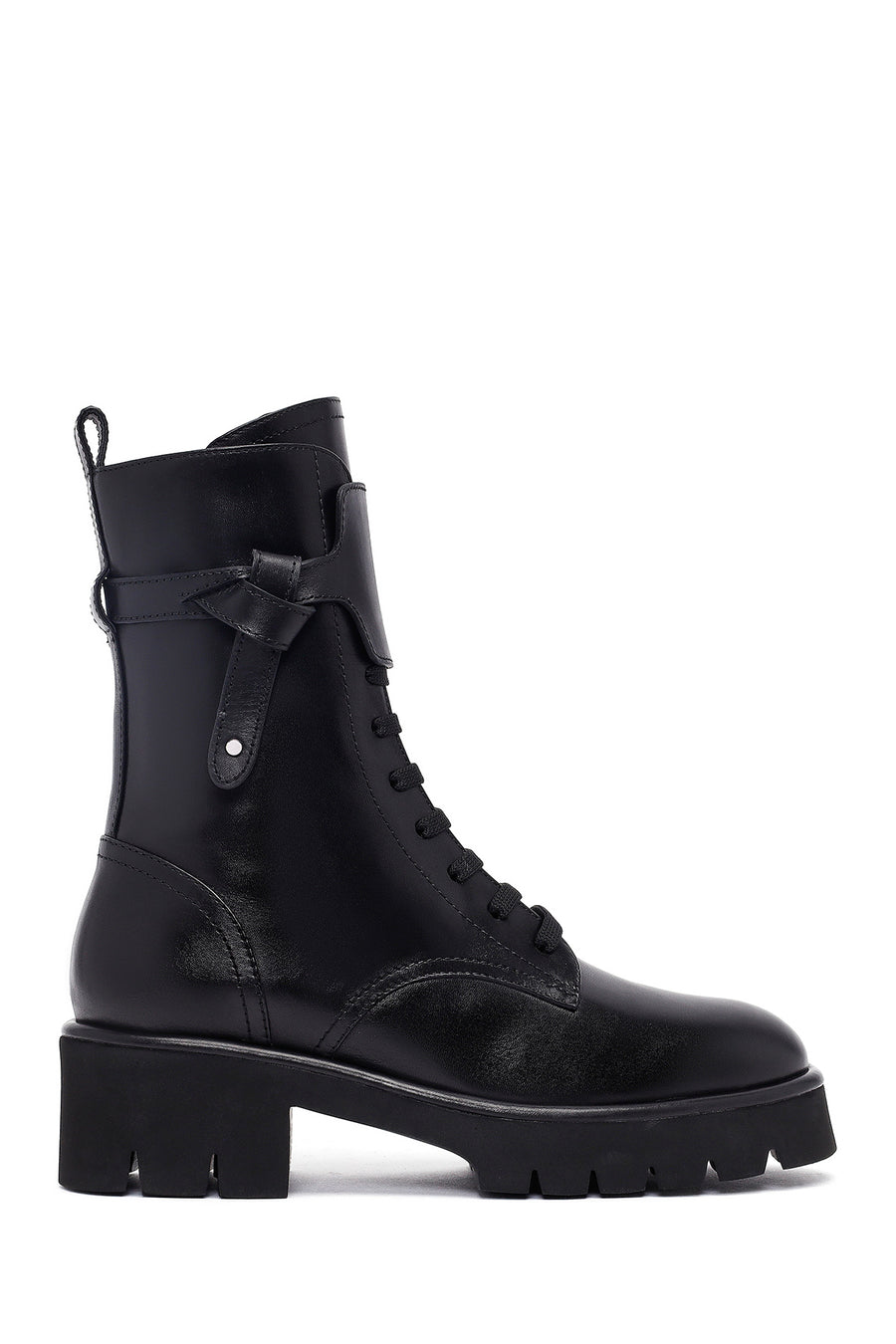 Women's Black Zippered Thick-Soled Leather Ankle Boots 25WFD101118 | Derimod