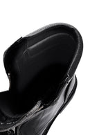 Women's Black Zippered Stoned Leather Combat Boots | Derimod
