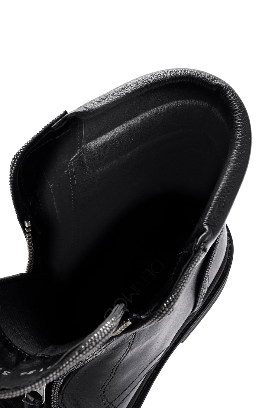 Women's Black Zippered Stoned Leather Combat Boots