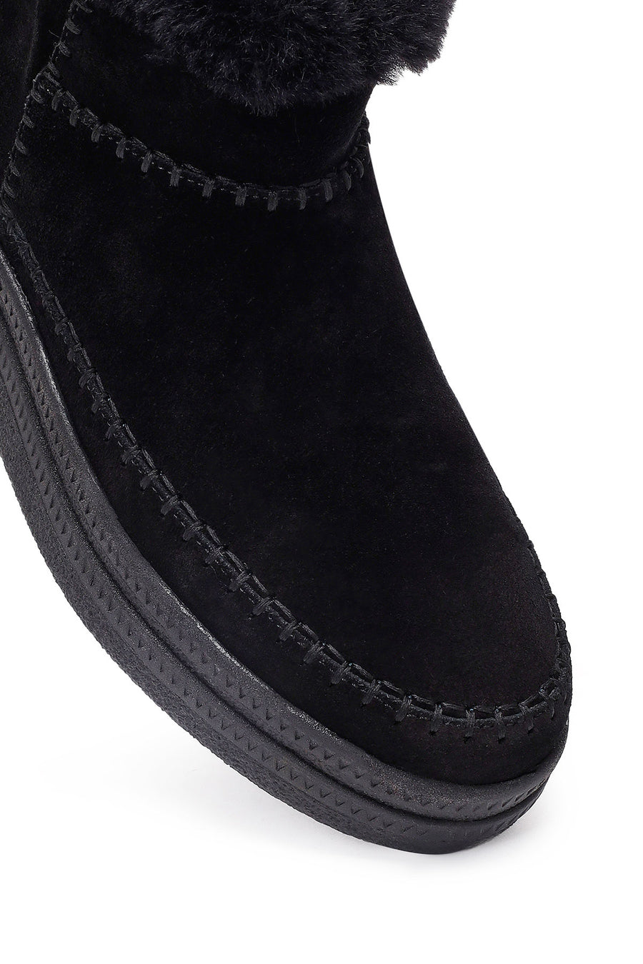 Woman Black Zip Closure Thick-Soled Suede Teddy Boots