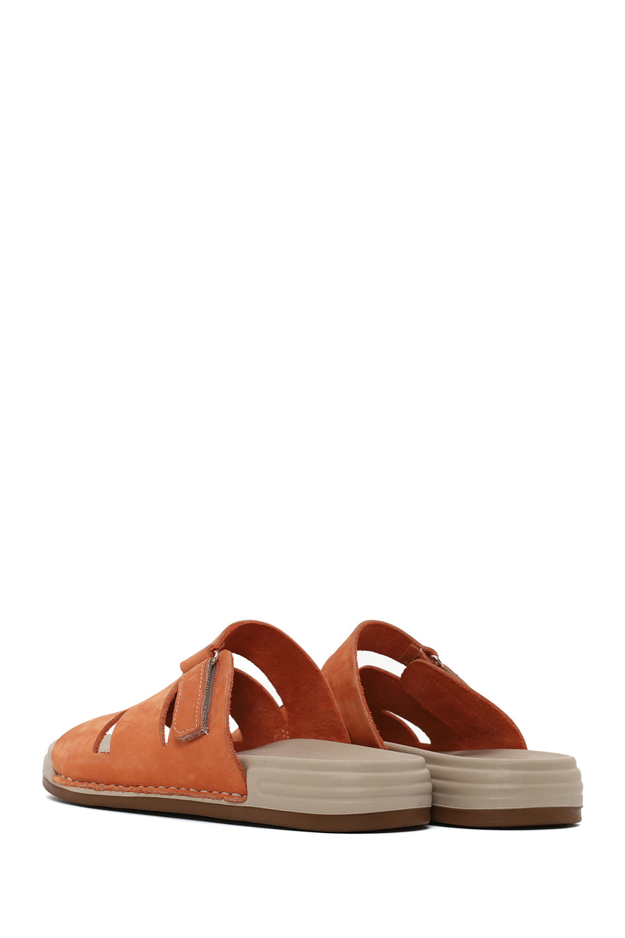 Woman Orange Strapped Nubuck Leather Slipper