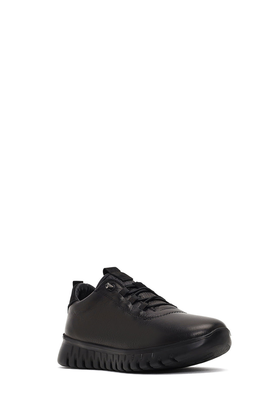 Kadın Siyah Bağcıklı Deri Sneaker