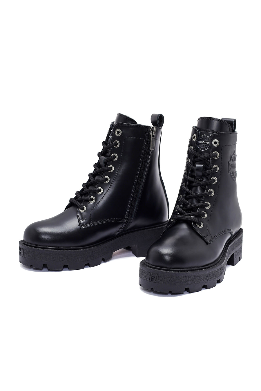 Harley Davidson Women's Black Carrie Lace-Up Zipper Detail Leather Combat Boots