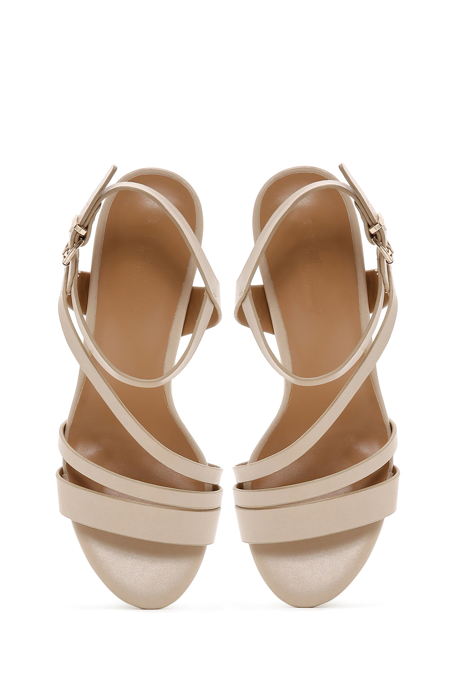 Women's Beige Ankle Strap Chunky Heel Sandals