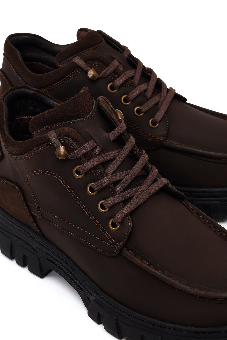Male Brown Lace-Up Chunky-Soled Nubuck Leather Casual Boots