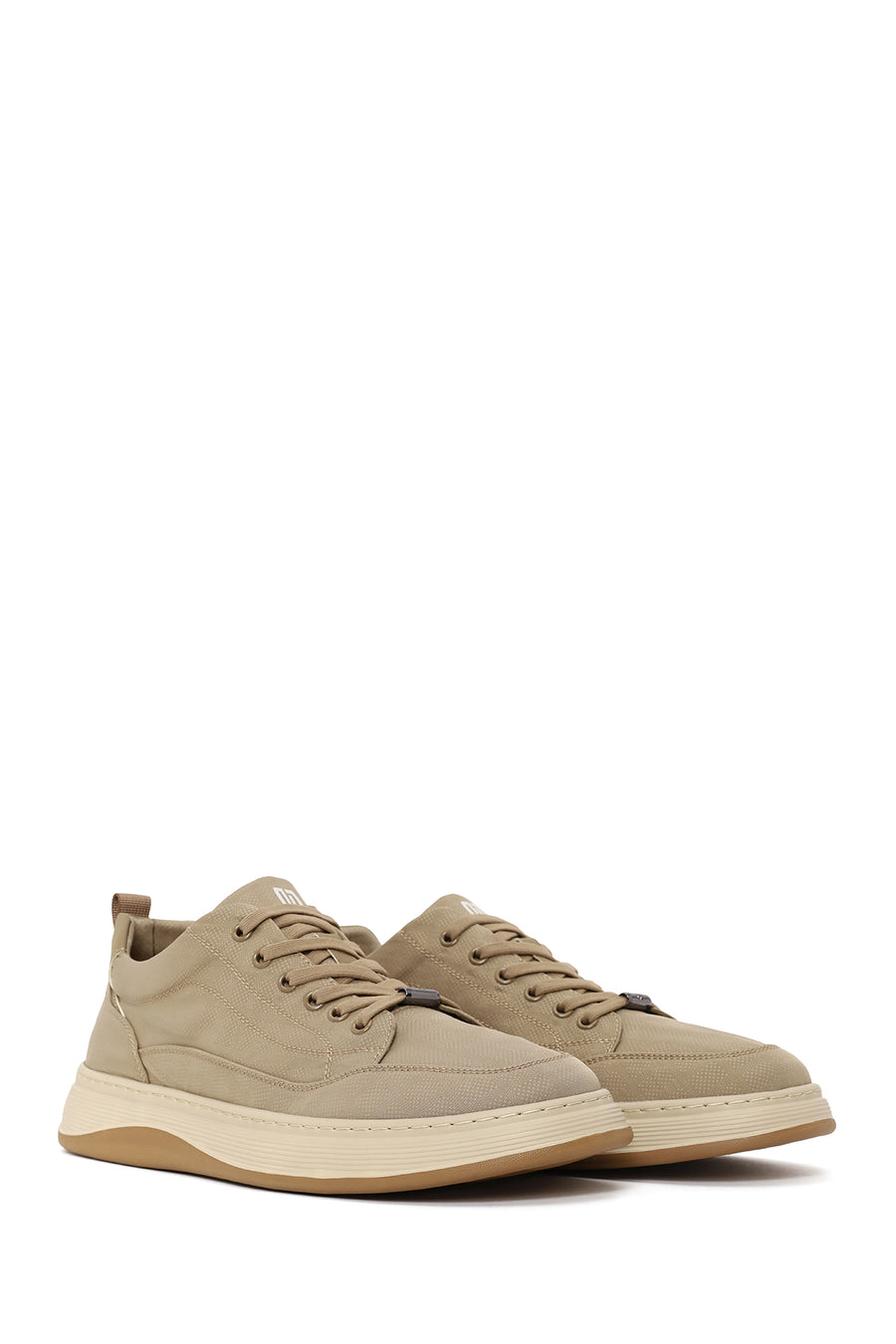 Erkek Bej Bağcıklı Kumaş Sneaker