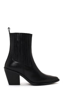 Woman Black Chunky-Heel Leather Cowboy Boots | Derimod