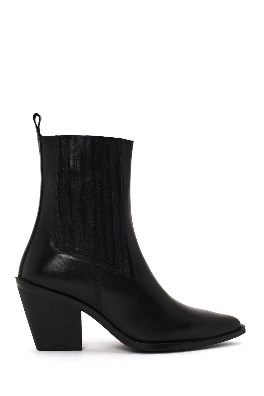 Woman Black Chunky-Heel Leather Cowboy Boots AF190031DV | Derimod
