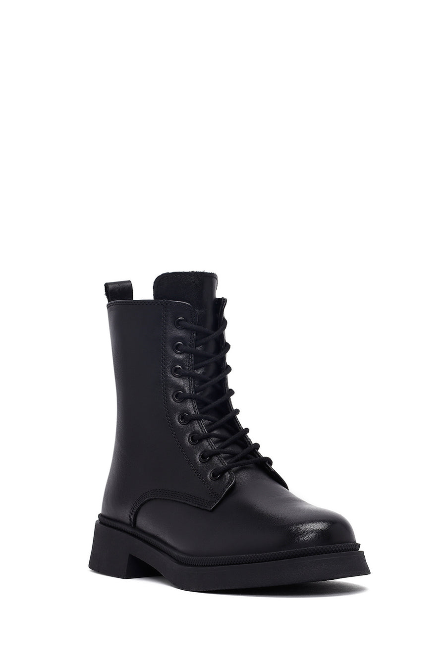 Women's Black Zippered Thick-Soled Leather Ankle Boots