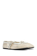 Women's Beige Buckled Mesh Fabric Ballerinas | Derimod