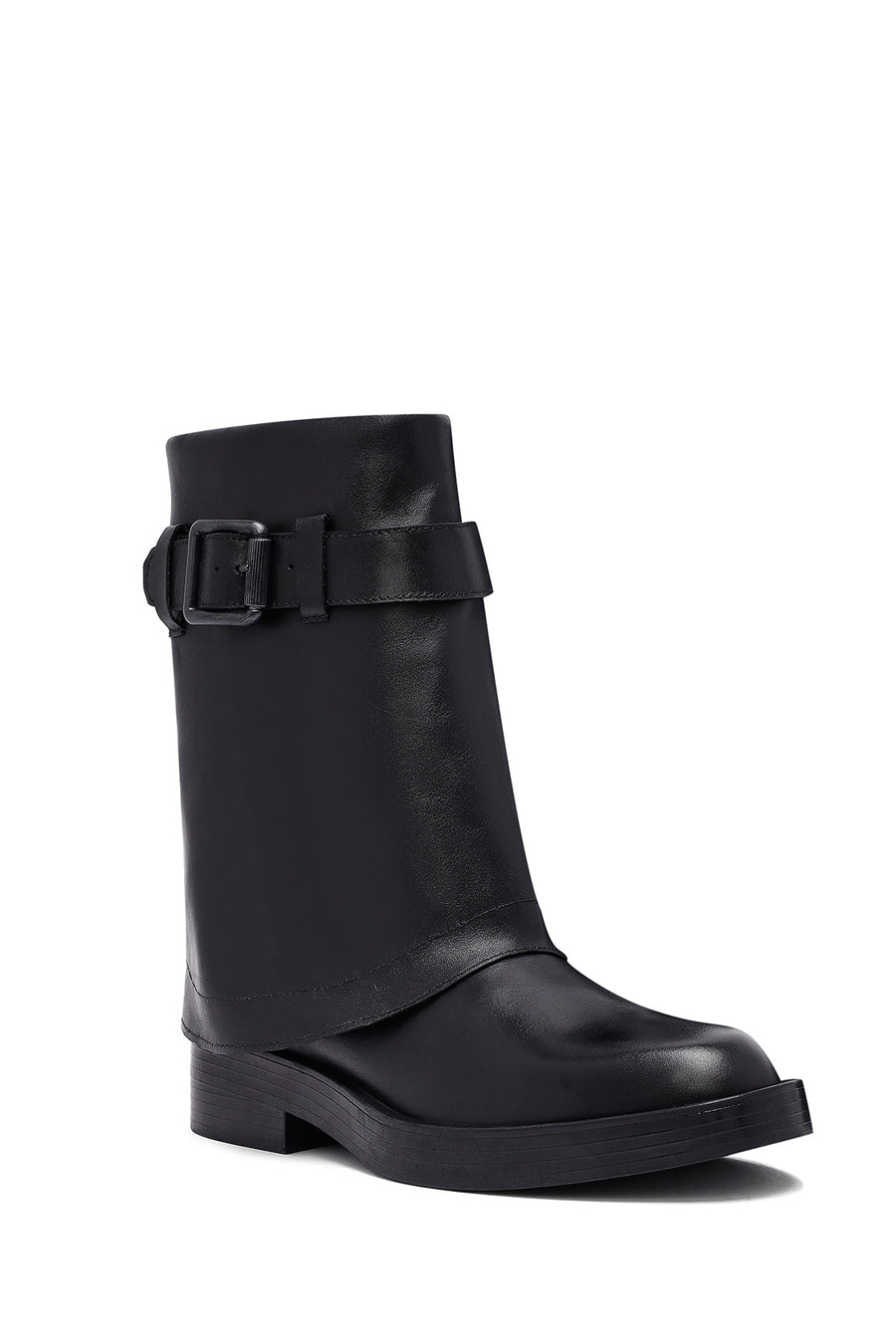 Women's Black Buckled Biker Leather Boot