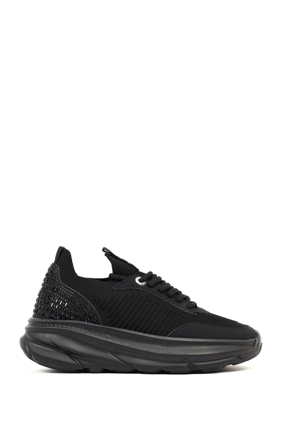 Derimod Zero Women's Black Lace-Up Thick-Soled Fabric Sneaker 25AFD43126F | Derimod
