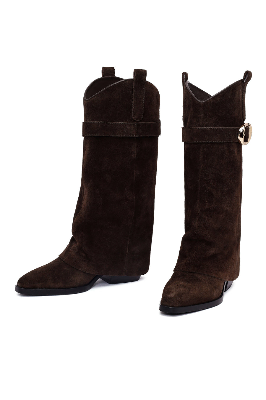 Woman Brown Chunky Heeled Suede Boots