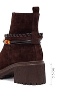 Woman Brown Zip Closure Chunky-Heeled Suede Leather Boots | Derimod