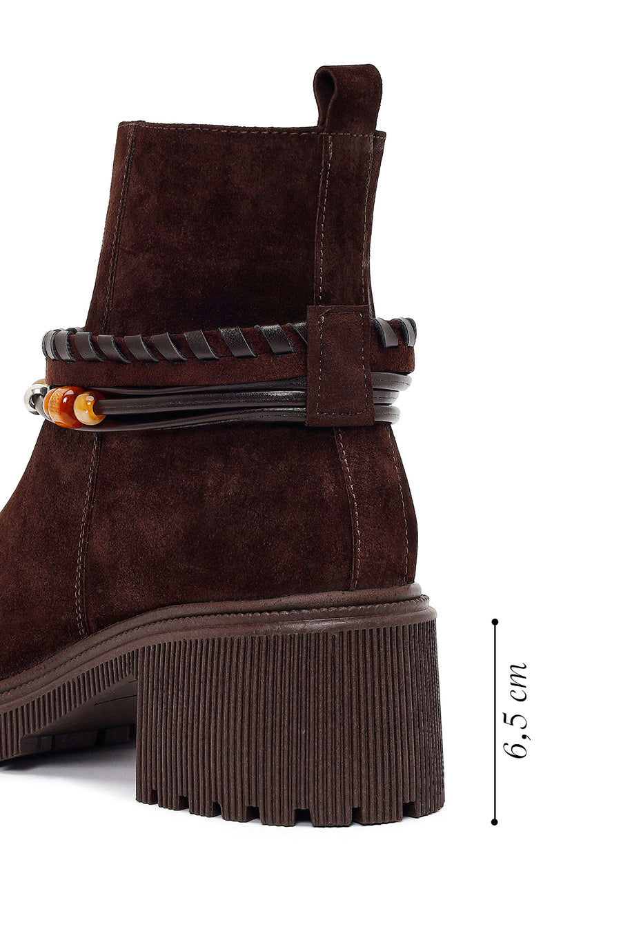 Woman Brown Zip Closure Chunky-Heeled Suede Leather Boots