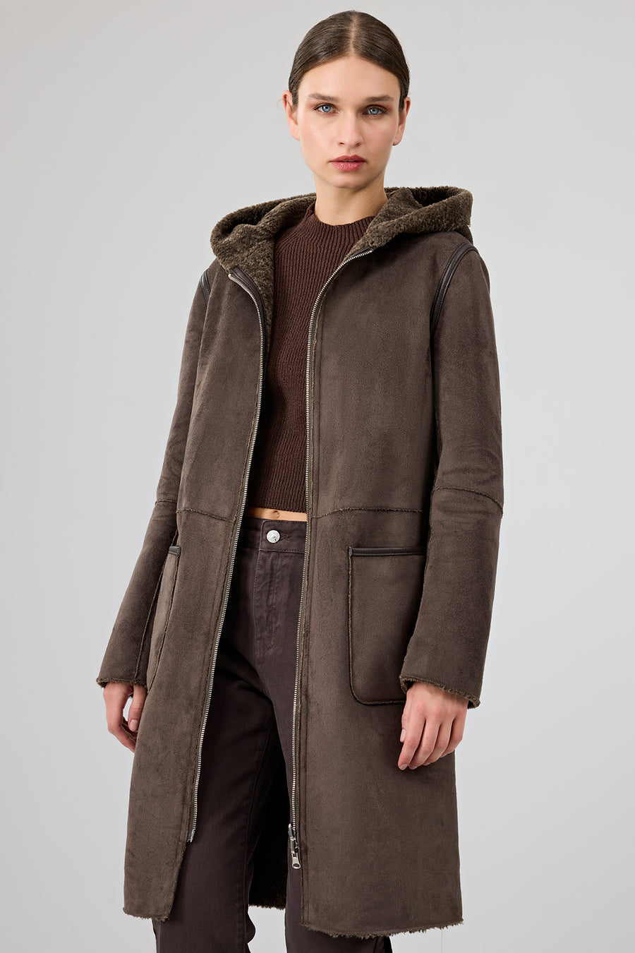 Fiorentini Women Brown Reversible Hooded Teddy Coat