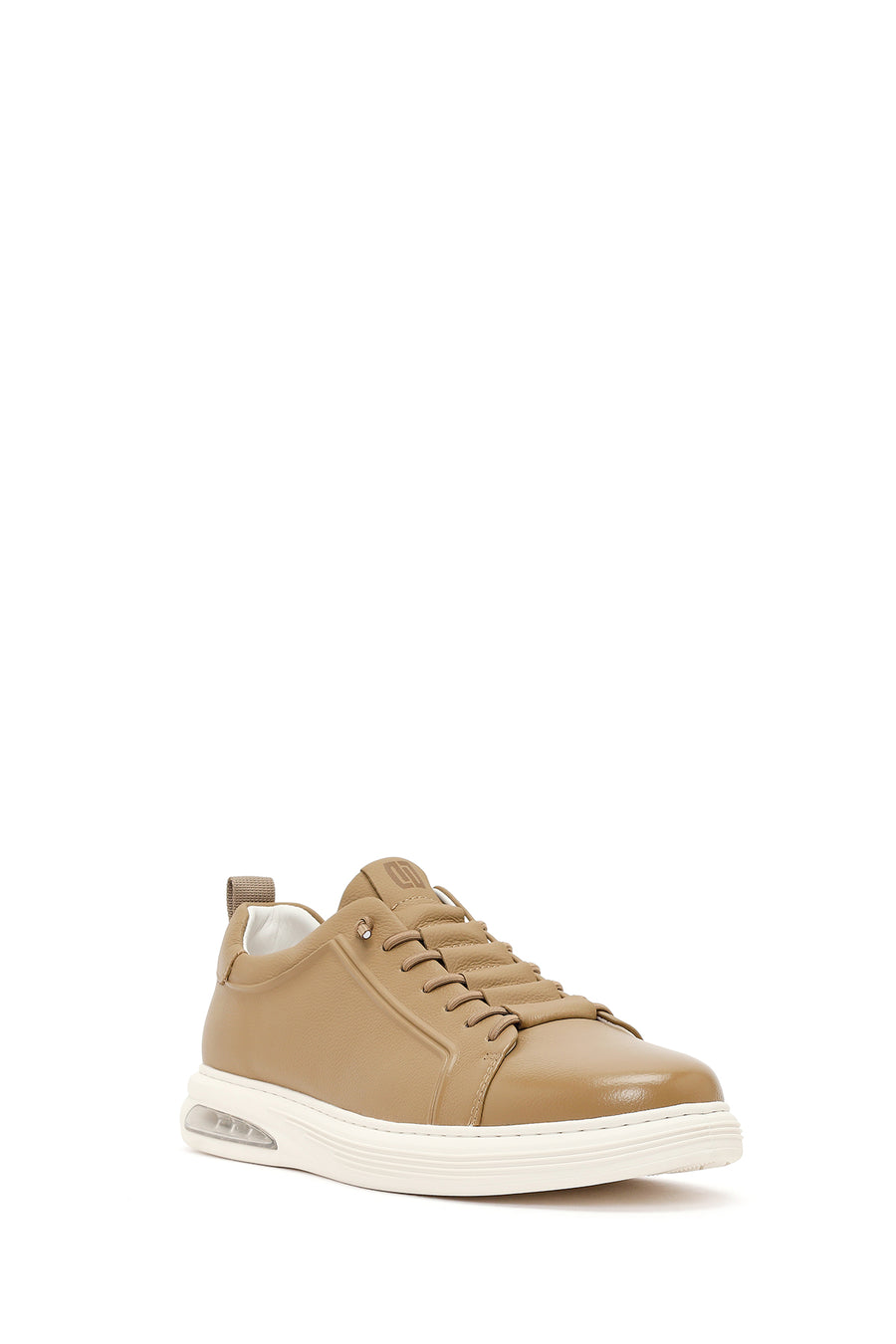 Erkek Bej Bağcıklı Deri Sneaker