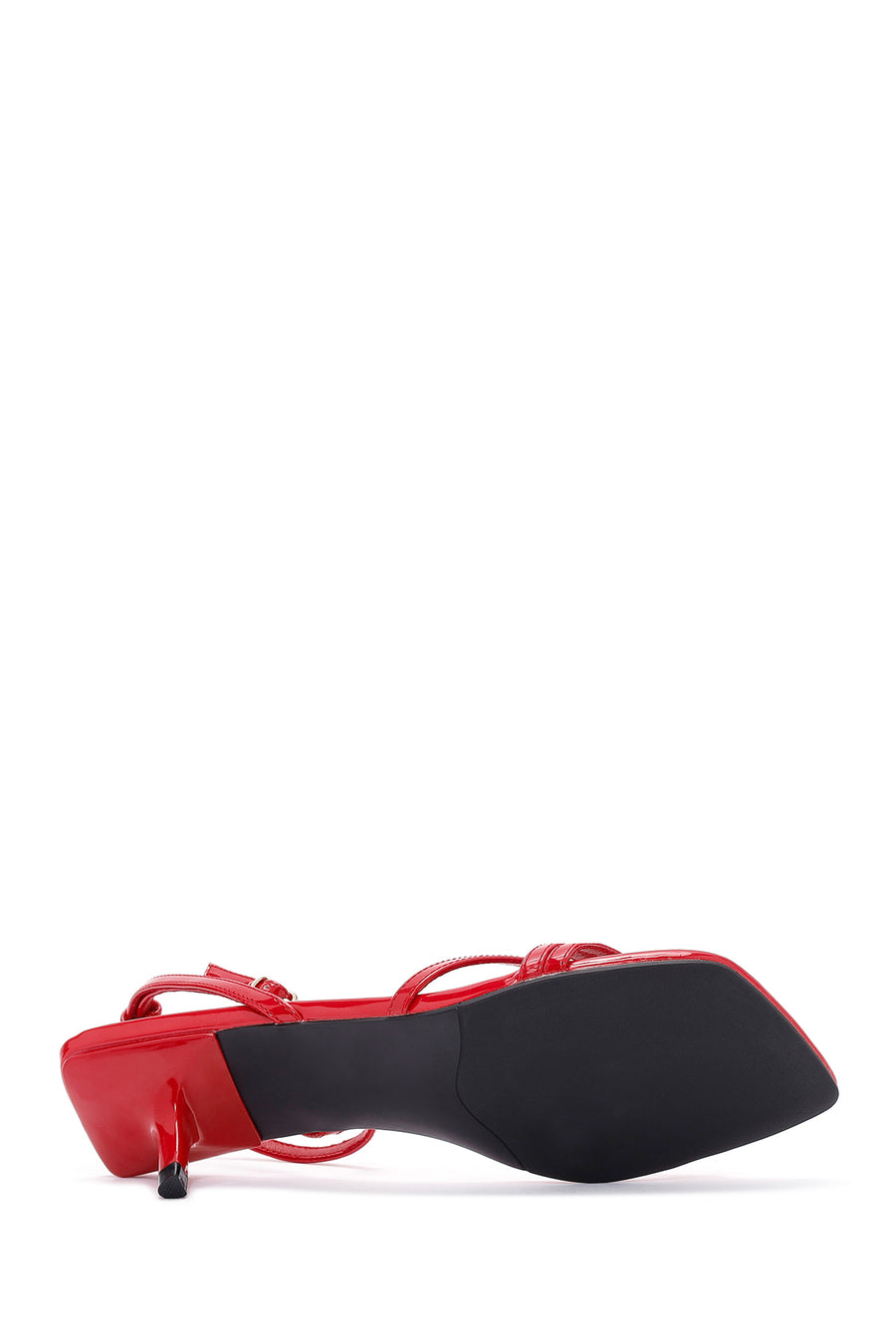 Women's Red Ankle Strap Heeled Patent Leather Sandals