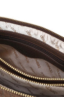 Woman Brown Printed Long-Strap Suede Shoulder Bag | Derimod