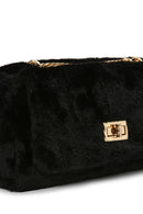 Women's Black Long Strap Plush Crossbody Bag | Derimod