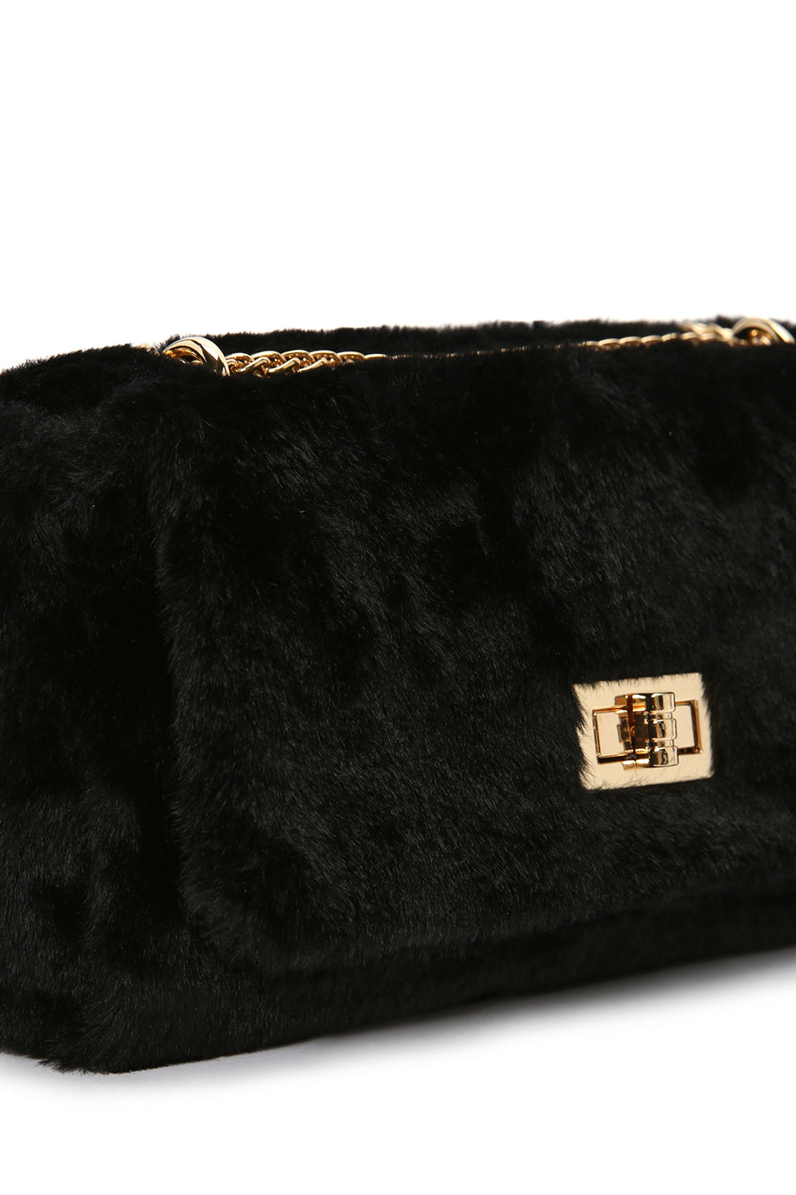 Women's Black Long Strap Plush Crossbody Bag