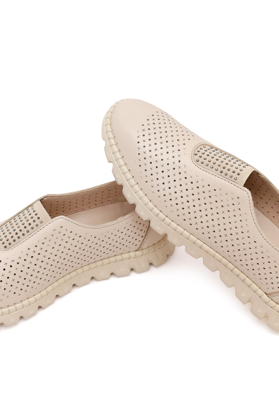 Woman Cream Leather Comfort Shoes