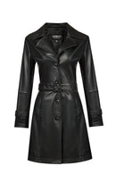 Lilian Woman Black Long Leather Coat | Derimod