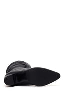Woman Black Thick-Heeled Leather Boots | Derimod