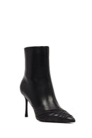 Women's Black Zippered Thin Heeled Leather Boot | Derimod